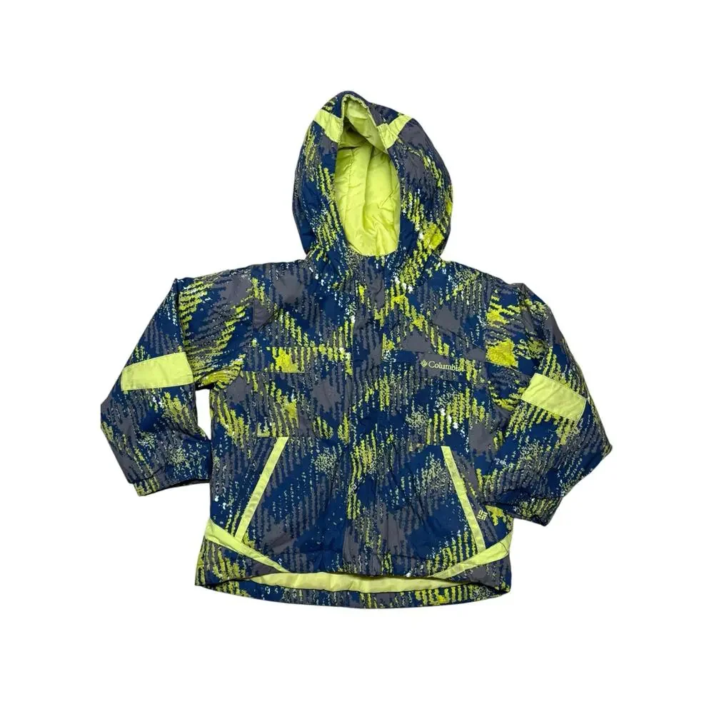 Columbia Sportswear Boys Winter Coat Blue Green Neon Pattern Size 4T